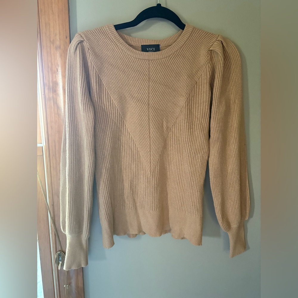 Vici Women's Camel Color Crew Neck Sweater